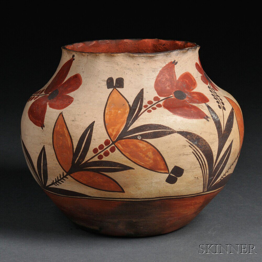 Appraisal: Acoma Polychrome Pottery Jar four-color jar with crimped rim and