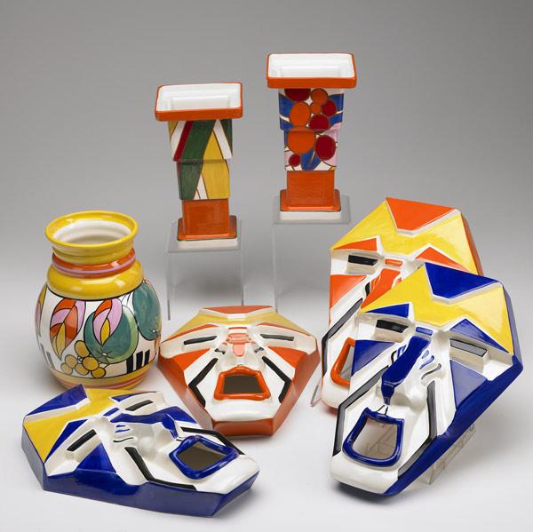 Appraisal: COLLECTION OF CLARICE CLIFF For Wedgwood Seven contemporary pieces includes