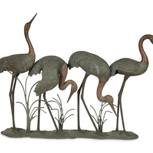 Appraisal: A Bronze Sculpture of Four Standing Cranes th Century Height