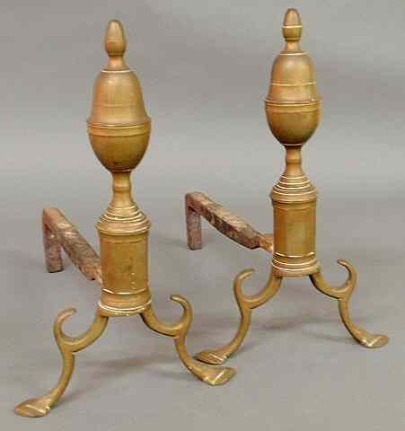 Appraisal: Pair of brass lemon-top andirons c with spurred arched legs