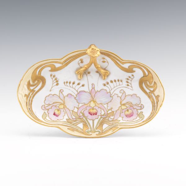 Appraisal: HANDEL ART NOUVEAU DISH x x Polychrome porcelain and gilt