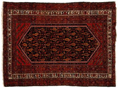 Appraisal: Persian rug repeating designs on serrated hexagonal central field with