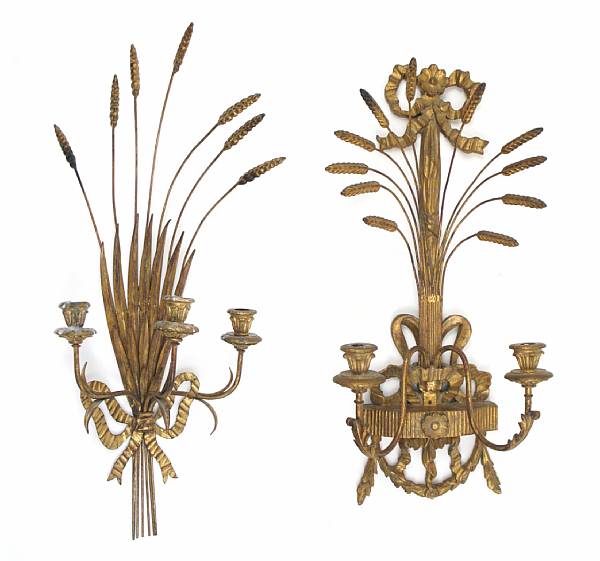 Appraisal: A group of two Neoclassical style giltwood sconces th century