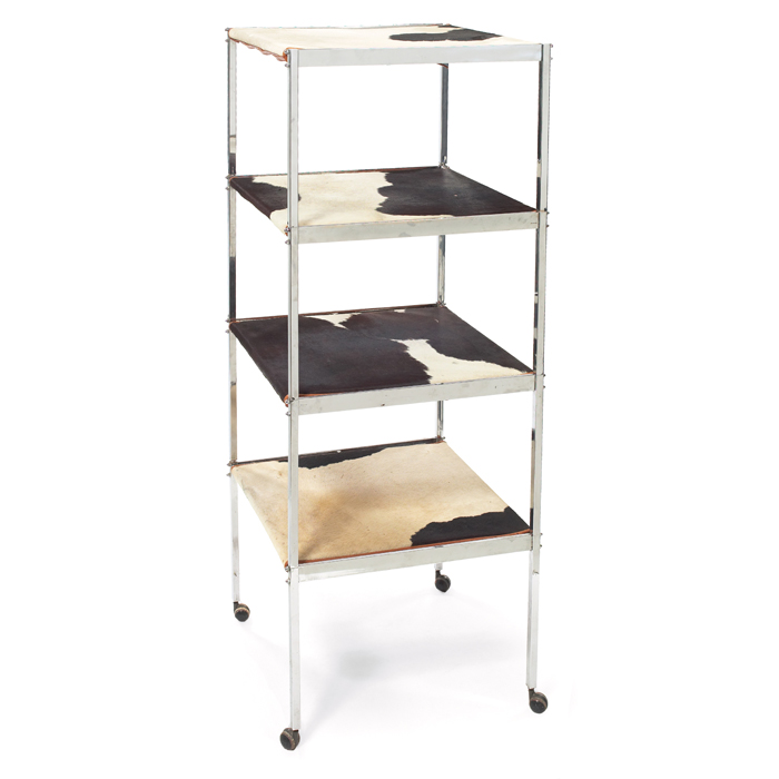 Appraisal: Piero Batini storage unit Italy chromed metal frame with originalbrown