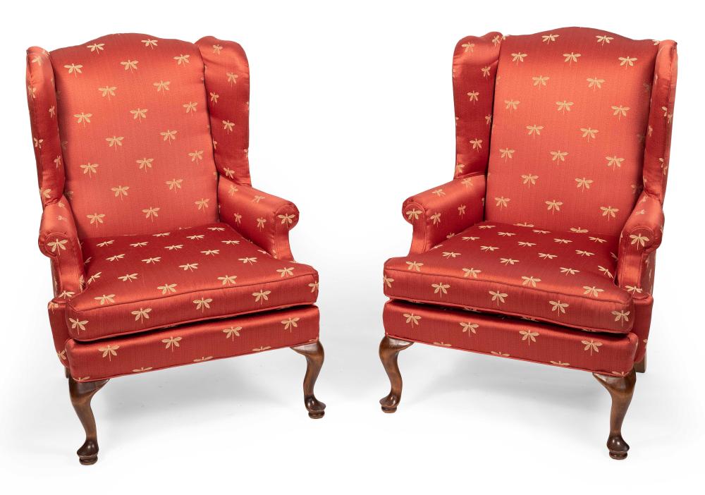 Appraisal: PAIR OF QUEEN ANNE-STYLE WING CHAIRS TH CENTURY BACK HEIGHTS