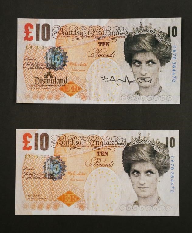 Appraisal: Banksy English b Two difaced tenner pound notes English st