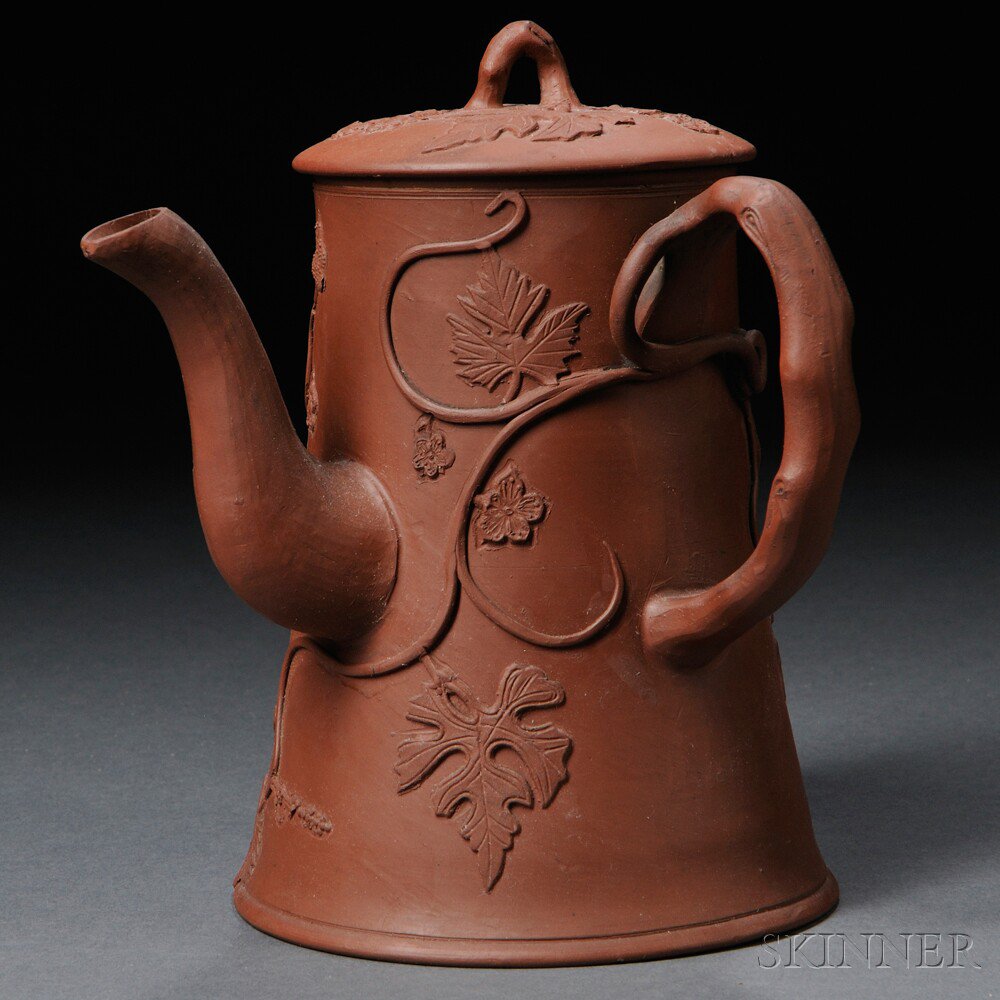 Appraisal: Staffordshire Redware Side-handle Coffeepot and Cover England c molded crabstock