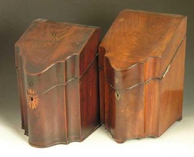 Appraisal: Two George III mahogany knife boxes one with a parquetry