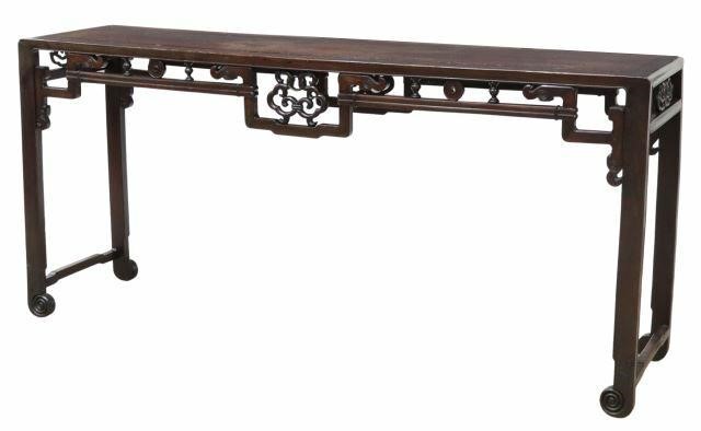 Appraisal: Chinese rosewood altar table th c long narrow top over