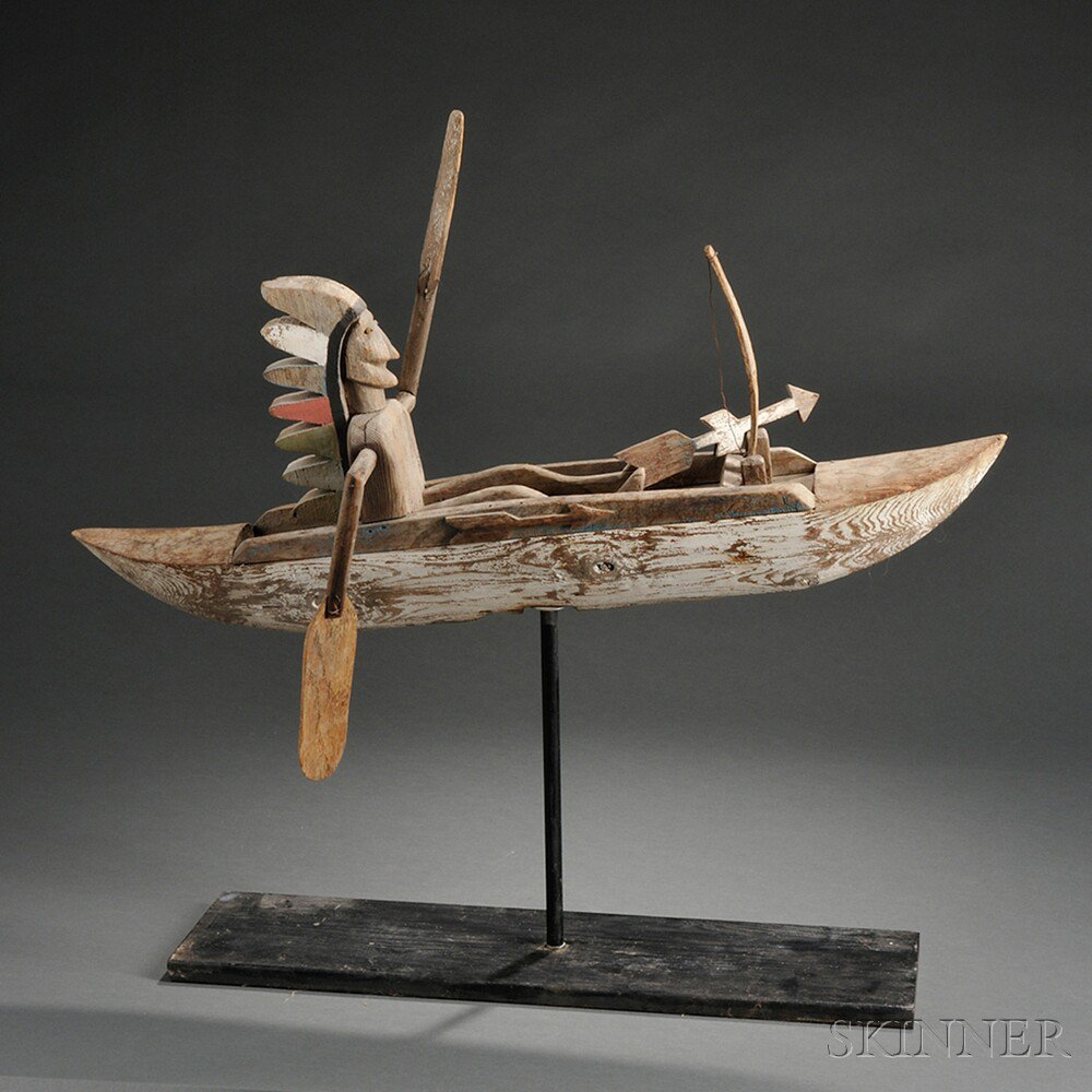 Appraisal: Indian in Canoe Whirligig America early th century an Indian