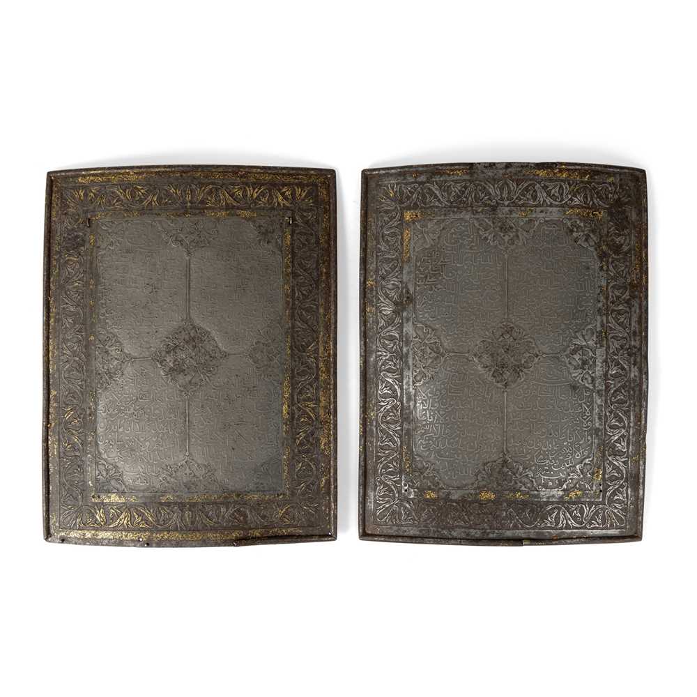 Appraisal: PAIR OF QAJAR GOLD DAMASCENED STEEL ARMOUR PLATES PERSIA TH