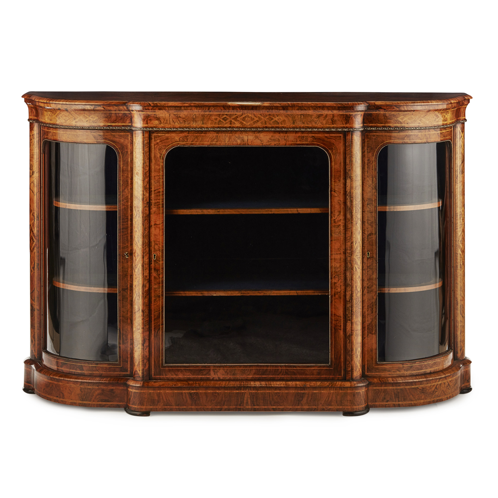 Appraisal: VICTORIAN BURR WALNUT AND INLAID CREDENZA TH CENTURY the shaped