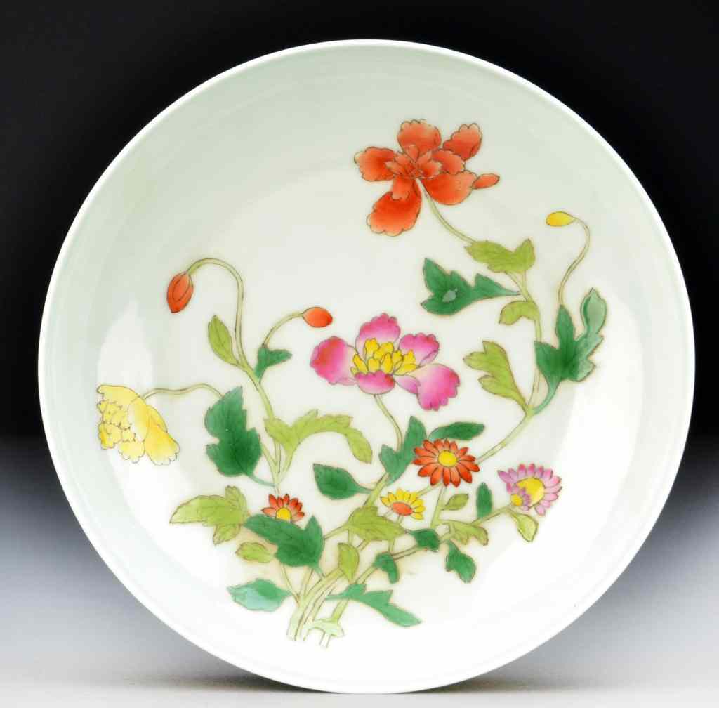 Appraisal: Chinese Famille Rose Porcelain PlateFinely painted to depict lotus blossoms