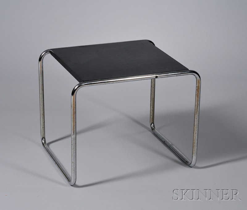 Appraisal: Modernist Side Table Chrome plated metal and wood After a