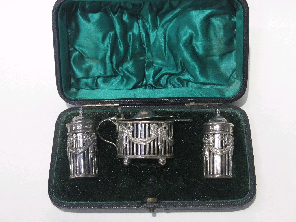 Appraisal: Cased three piece silver condiment set London