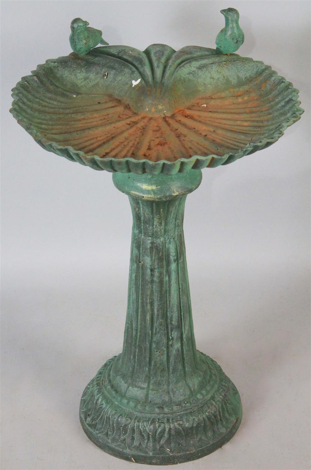 Appraisal: GREEN BIRD BATH WITH TWO BIRDS having two small birds