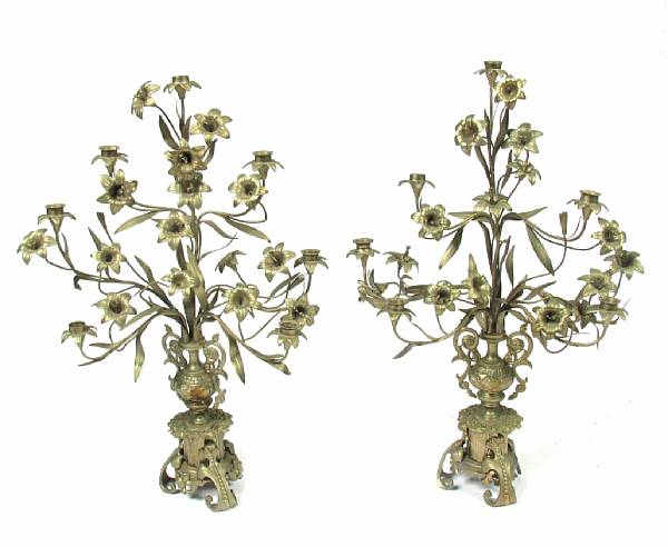 Appraisal: A pair of Baroque style seven light candelabra height in