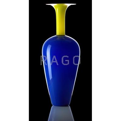 Appraisal: DANTE MARIONI b Large blown glass Whopper vase blue and