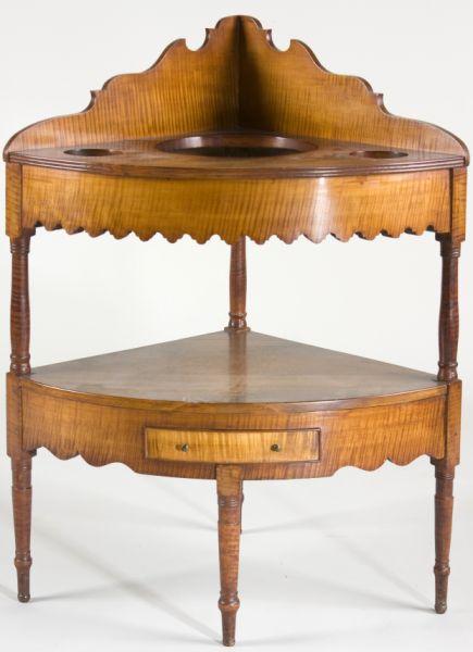 Appraisal: American Tiger Maple Corner Washstand early th c figured maple