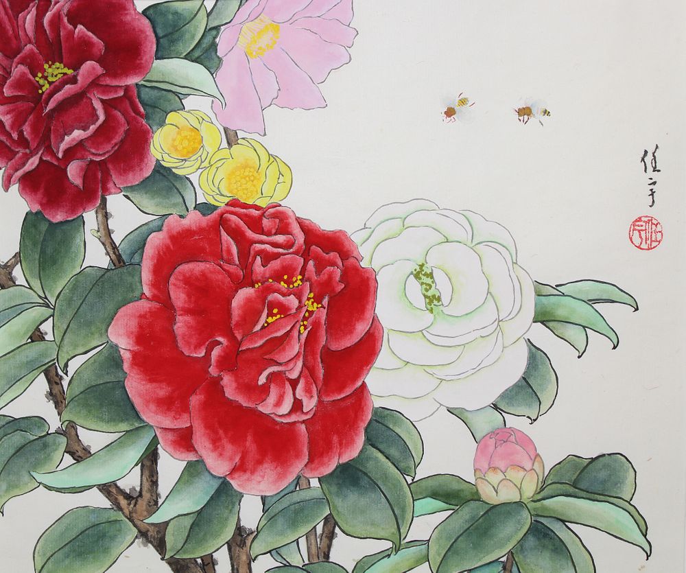 Appraisal: Ren Yu B Camellias Ren Yu B Camellias Signed middle