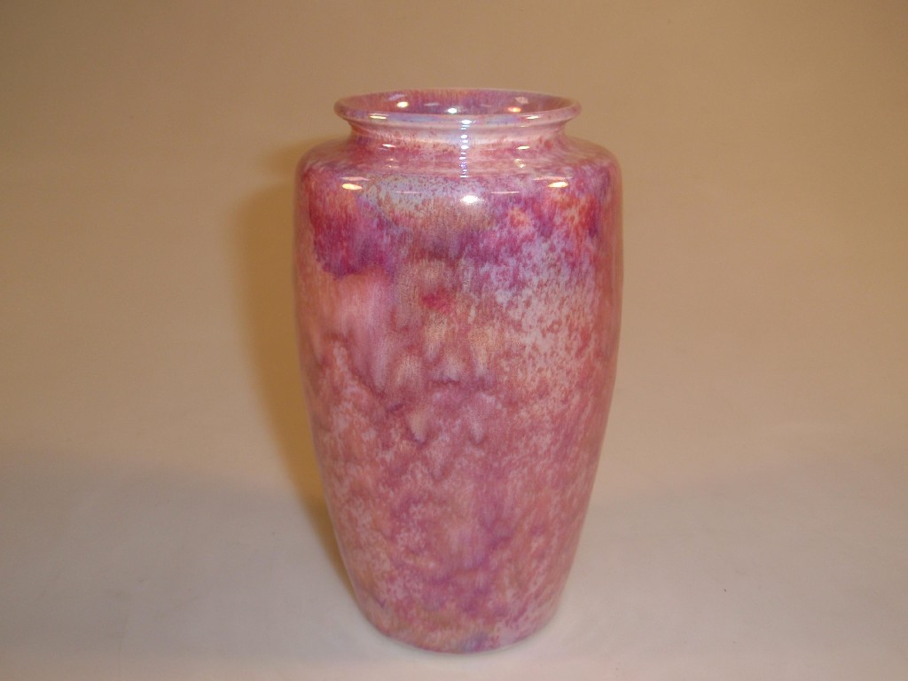 Appraisal: A Ruskin shouldered circular vase painted with a pink lustre