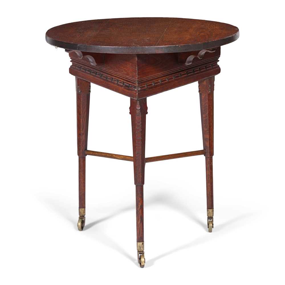 Appraisal: ENGLISH UNUSUAL AESTHETIC MOVEMENT OCCASIONAL TABLE CIRCA oak with brass