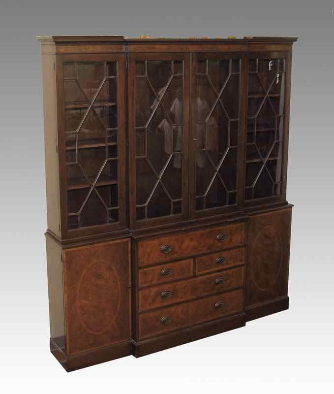 Appraisal: FINE GEORGIAN MAHOGANY BREAKFRONT BOOKCASE CABINET Upper section has individually