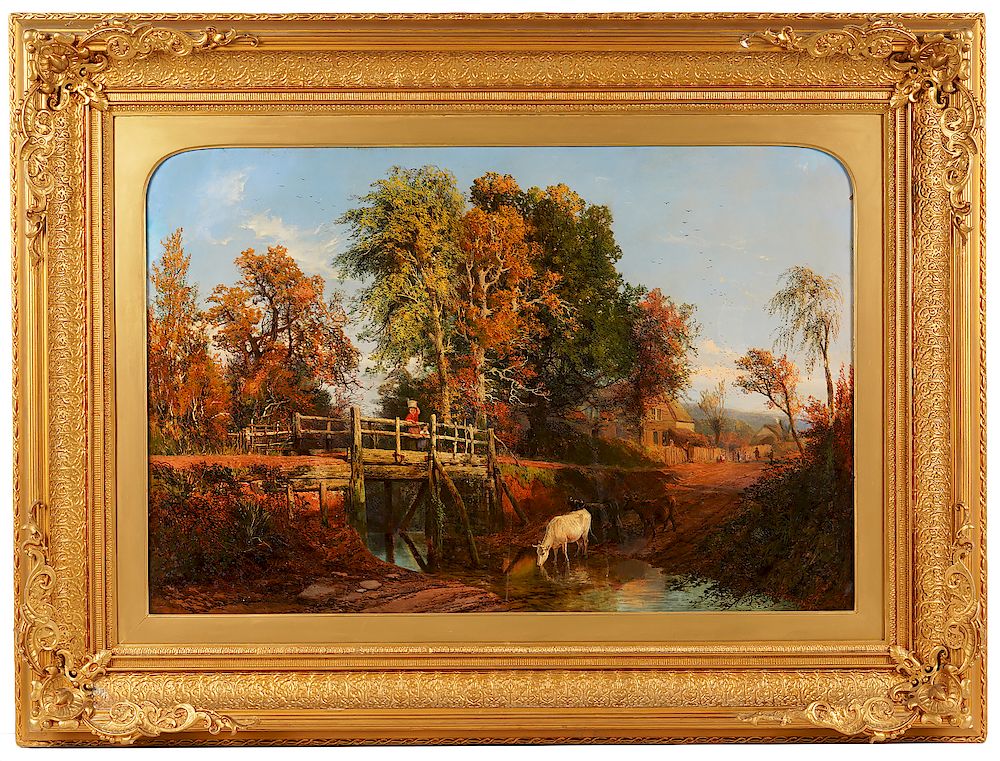 Appraisal: William E Bates Large Landscape Oil Painting William E Bates