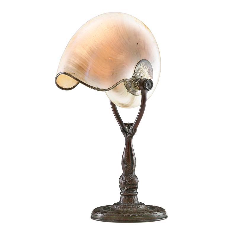 Appraisal: TIFFANY STUDIOS Nautilus table lamp dolphins base Condition Report Overall