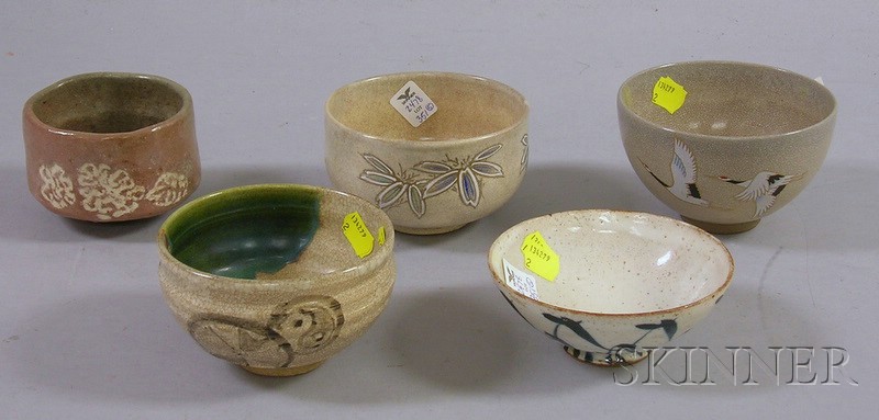 Appraisal: Five Japanese Ceramic Tea Ceremony Bowls dia to in