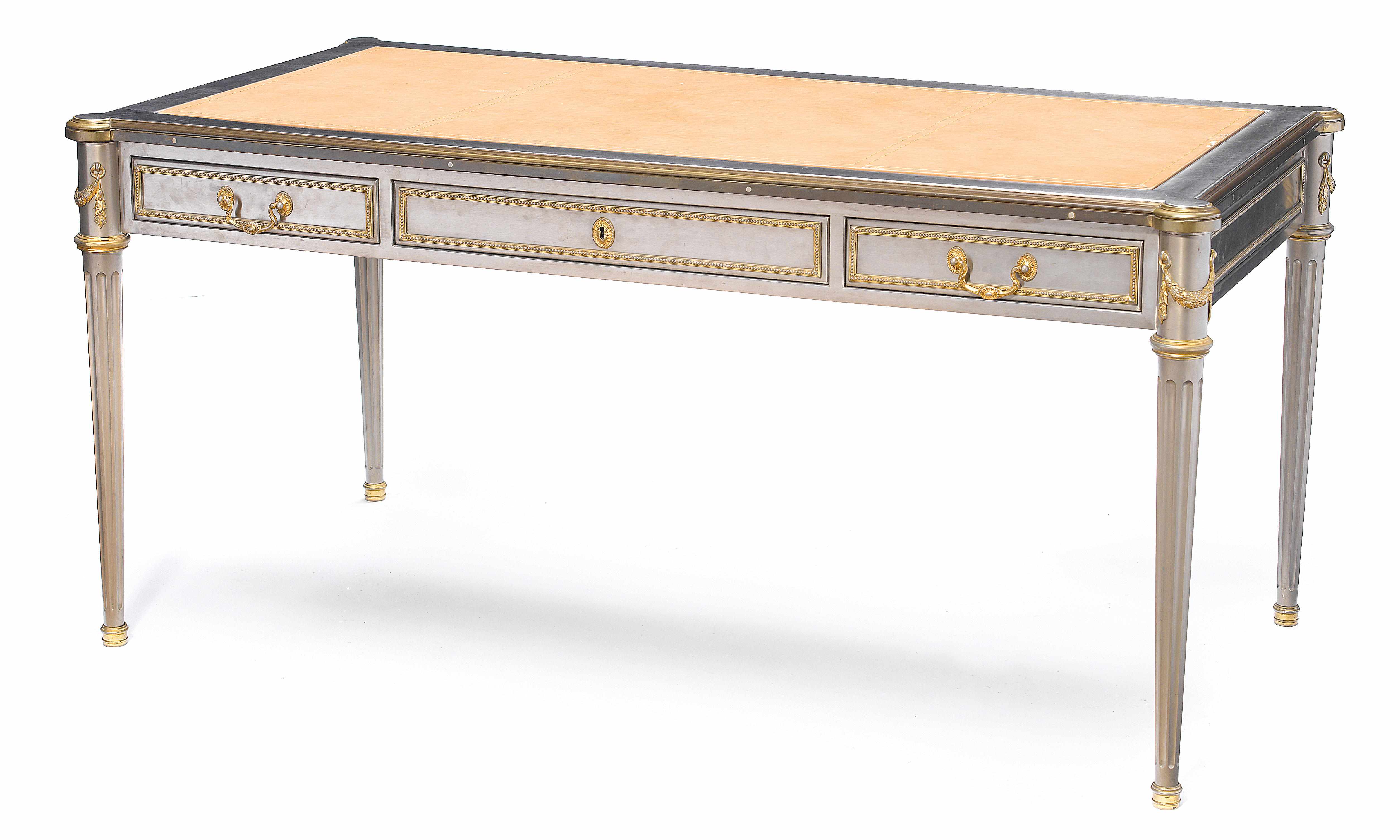 Appraisal: A Louis XVI style gilt metal mounted polished steel bureau