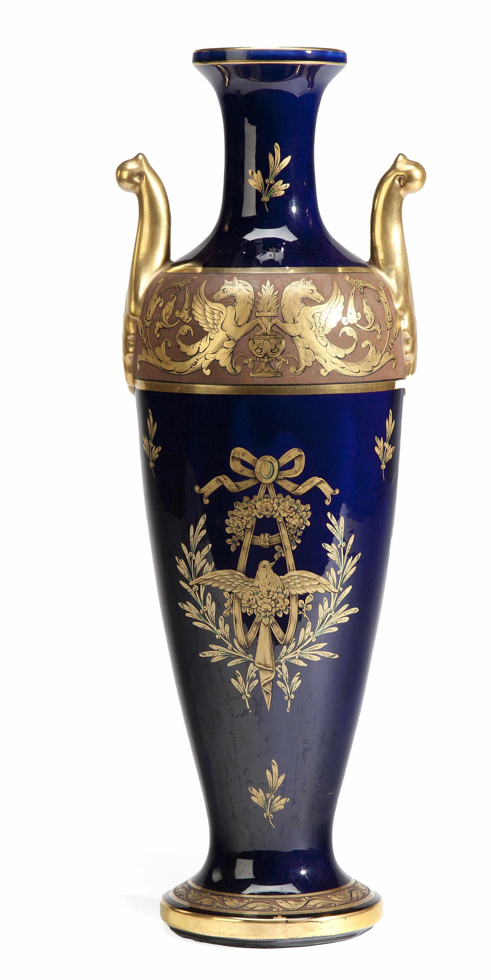 Appraisal: A French parcel gilt and cobalt blue ground porcelain vase