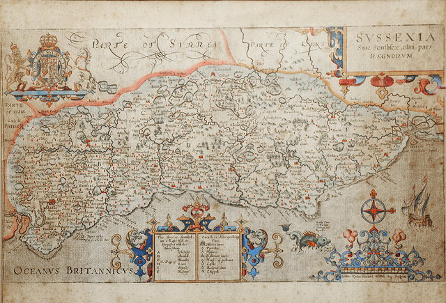 Appraisal: AN EARLY TH CENTURY HAND COLOURED MAP OF SUSSEXIA after