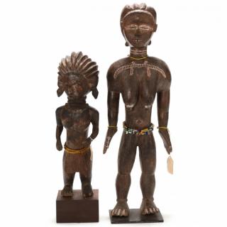 Appraisal: Two West African Standing Female Figures carved wood the first