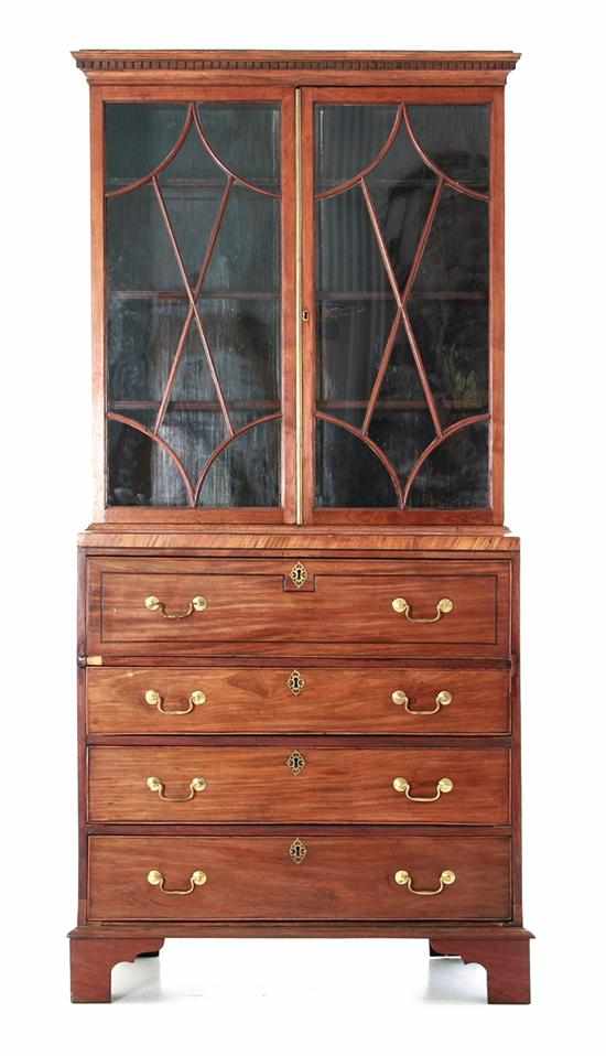 Appraisal: Georgian style mahogany secretaire bookcase mid th century top section