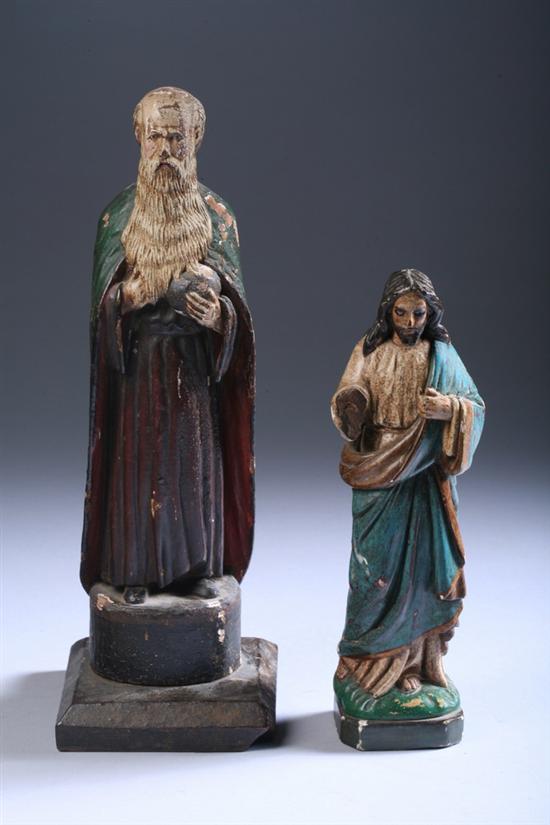 Appraisal: TWO SPANISH COLONIAL CARVED AND PAINTED WOOD SANTOS FIGURES late