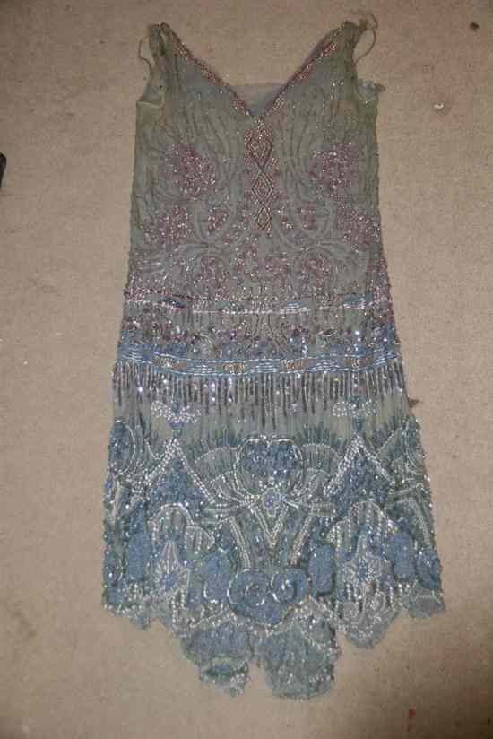 Appraisal: EXTENSIVELY BEADED FLAPPER DRESS s Light blue chiffon drop-waisted dress