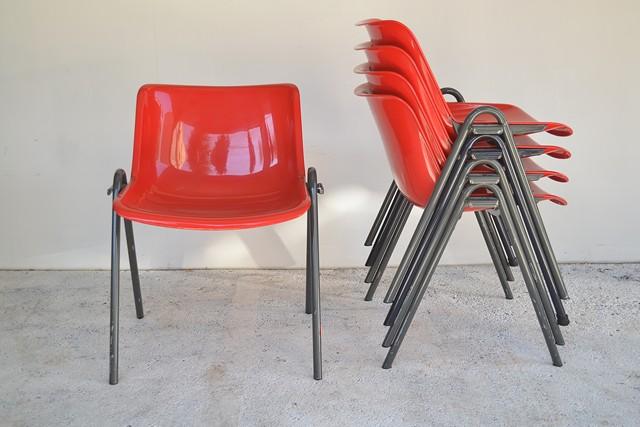 Appraisal: FIVE RED TECNO 'MODUS' CHAIRS BY OSVALDO BORSANI ITALY