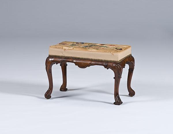 Appraisal: GEORGIAN STOOL WITH NEEDLEWORK SEAT English mid- th century in