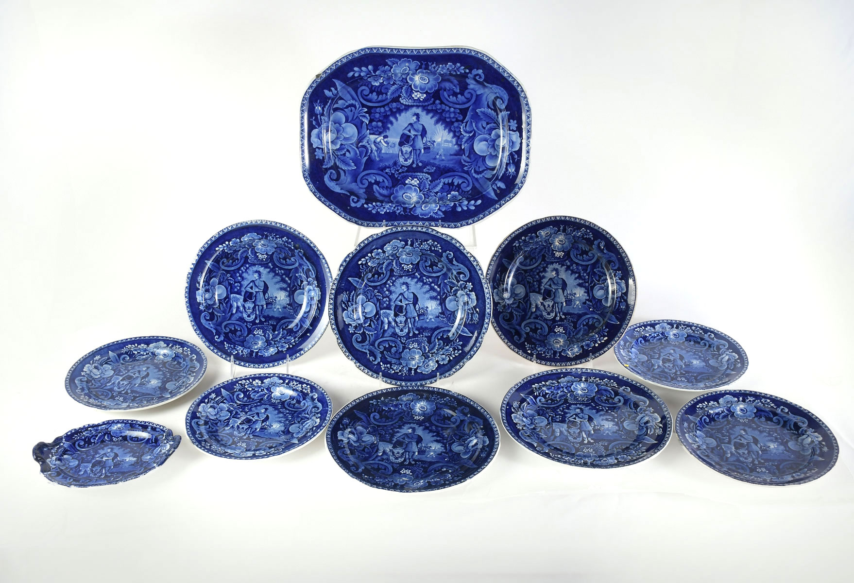 Appraisal: CLEWS STAFFORDSHIRE ''PEACE PLENTY'' TRANSFERWARE Comprising - Plates bowls and