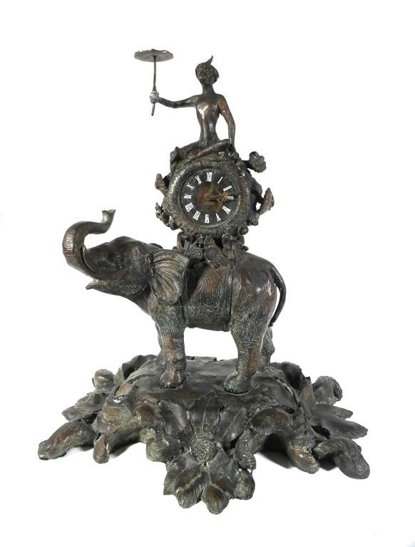 Appraisal: LARGE MAITLAND SMITH MONKEY ON ELEPHANT CLOCKBronze clock produced by