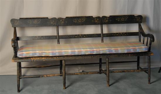 Appraisal: A th C Painted Triple Back Windsor Bench black with