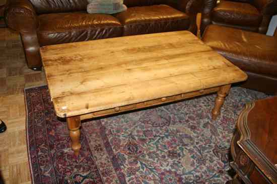 Appraisal: RECTANGULAR TOP PINE LOW TABLE HAVING THREE ALIGNED FRIEZE DRAWERS