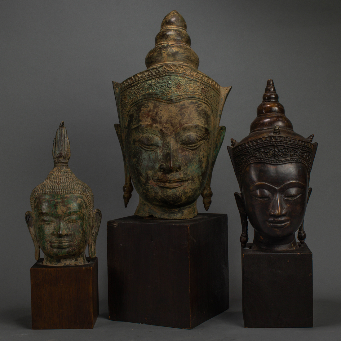 Appraisal: LOT OF SOUTHEAST ASIAN BRONZE HEADS OF BUDDHA SHAKYAMUNI lot