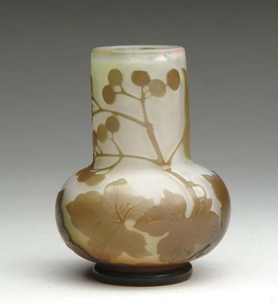 Appraisal: GALLE CABINET VASE Nice Galle vase has olive green cameo