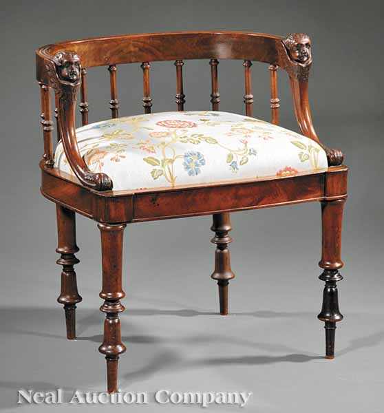 Appraisal: A Continental Carved Mahogany Armchair c low concave crest rail