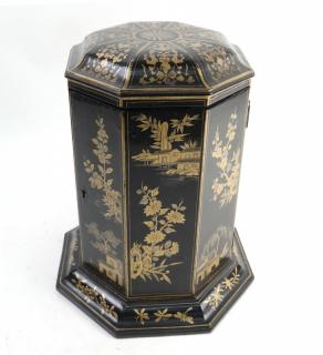 Appraisal: Chinese Lacquer Octagonal Box Chinese lacquer octagonal box with a