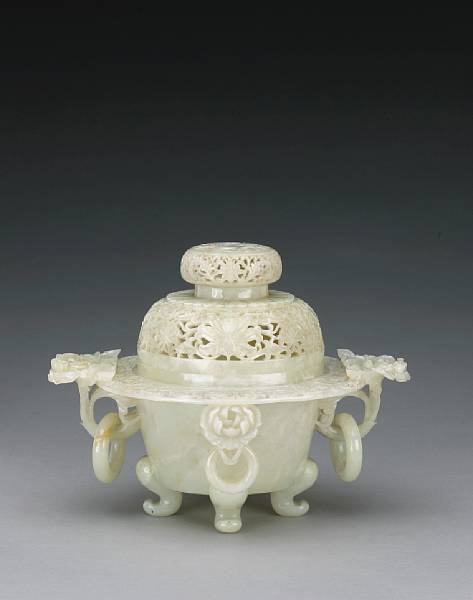 Appraisal: A white jade covered censer Late Qing Dynasty Thinly sectioned