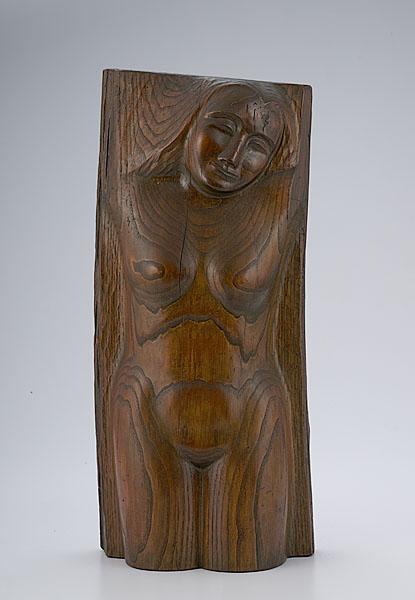 Appraisal: ABSTRACT FEMALE NUDE BY WOLFGANG FLOR carved wood abstract form