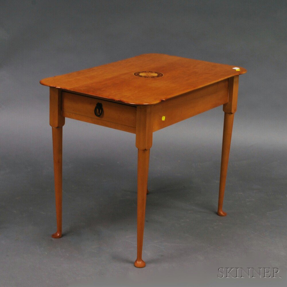 Appraisal: Queen Anne-style Inlaid Maple One-drawer Tea Table ht wd dp